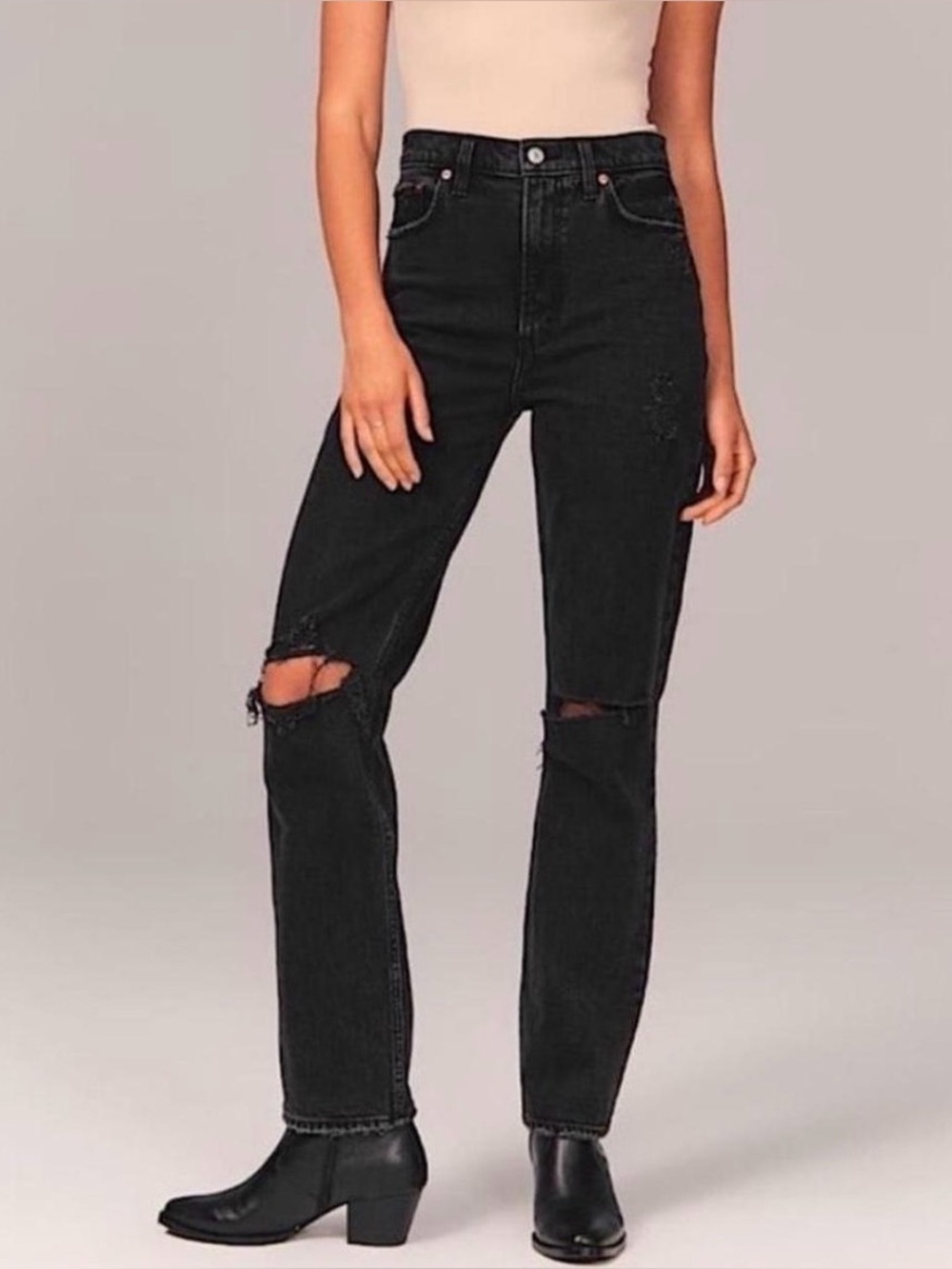 Abercrombie & Fitch Black Straight-Leg Distressed Jeans
